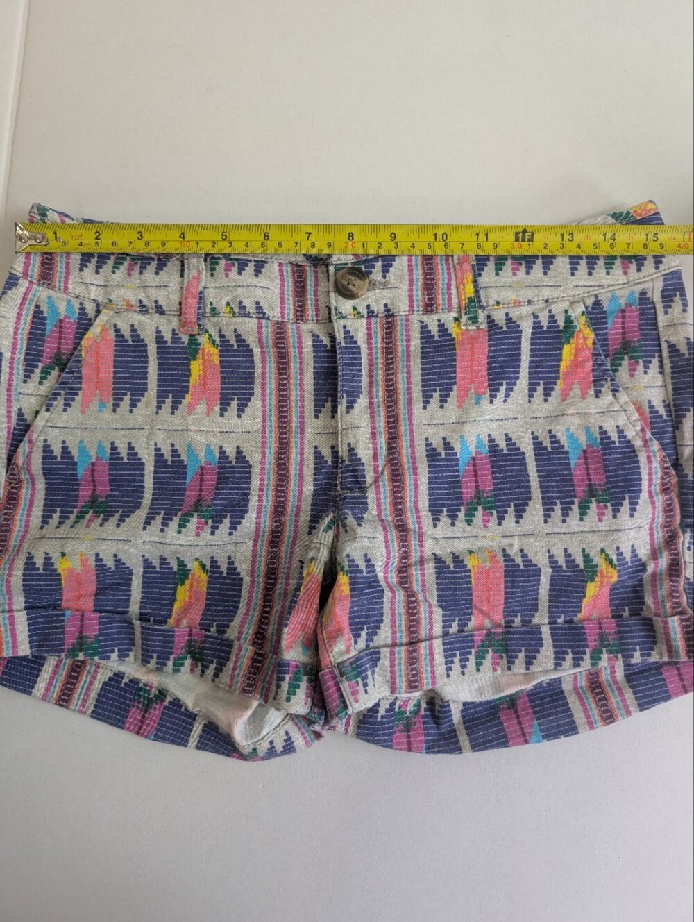 American Eagle Stretch MIDI Shorts 6 Boho Woven Geometric Pattern Multicolour - Picture 6 of 8